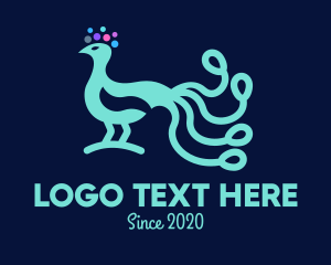 Bird - Neon Blue Peacock logo design