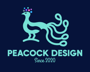 Peacock - Neon Blue Peacock logo design