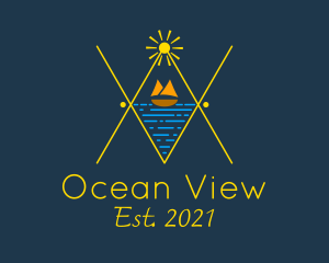 Ocean Sailboat Line Art  logo design