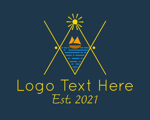 Marine - Ocean Sailboat Line Art logo design