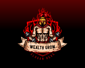 Spartan Dumbbell Crossfit logo design