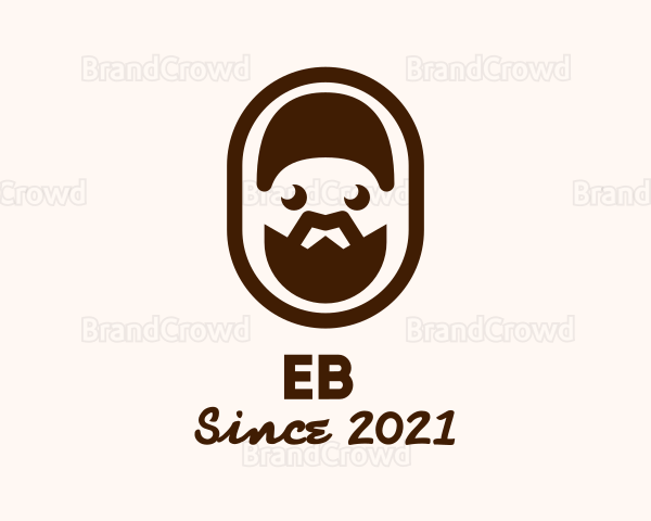 Brown Bearded Man Badge Logo
