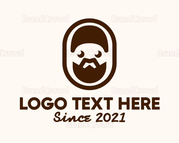 Brown Bearded Man Badge Logo
