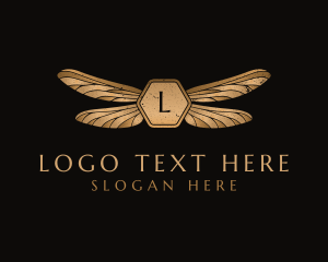 Moth - Gold Dragonfly Wing Letter logo design