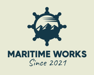 Mountain Ship Wheel  logo design