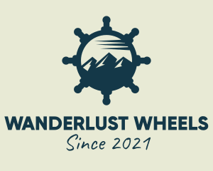 Mountain Ship Wheel  logo design