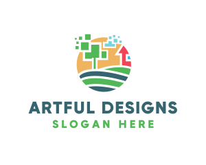 Digital Pixel Farm Tree logo design