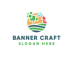 Digital Pixel Farm Tree logo design