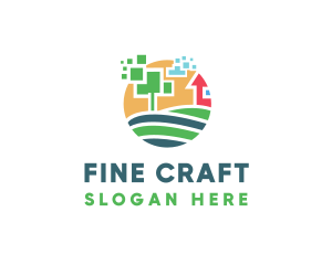 Digital Pixel Farm Tree logo design