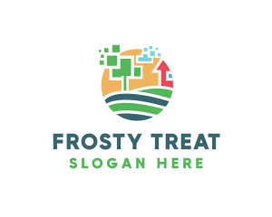 Digital Pixel Farm Tree logo design