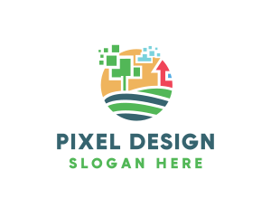 Digital Pixel Farm Tree logo design