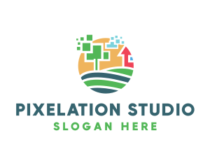 Digital Pixel Farm Tree logo design