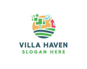 Villa - Digital Pixel Farm Tree logo design
