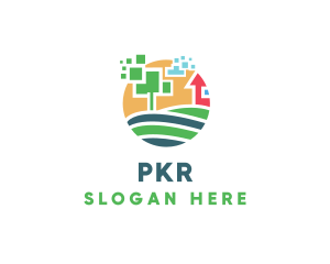 Digital Pixel Farm Tree logo design