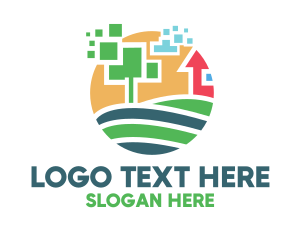 Villa - Digital Pixel Farm Tree logo design