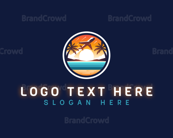 Airplane Beach Travel Palm Tree Logo