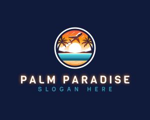 Airplane Beach Travel Palm Tree logo design