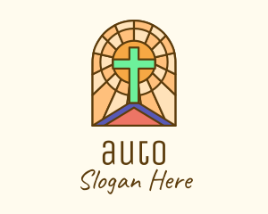 Crucifix - Sacred Church Stained Glass logo design