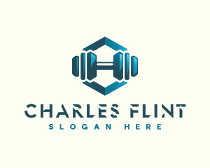 Dumbbell Hexagon Letter H logo design