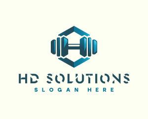 Dumbbell Hexagon Letter H logo design