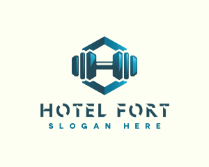 Dumbbell Hexagon Letter H logo design