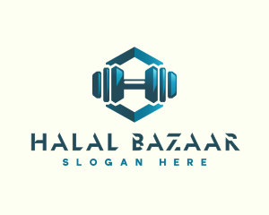 Dumbbell Hexagon Letter H logo design