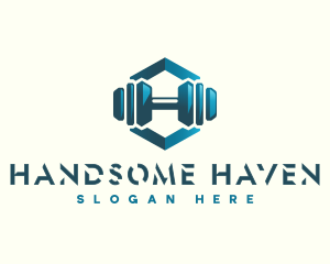 Dumbbell Hexagon Letter H logo design