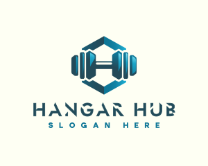 Dumbbell Hexagon Letter H logo design