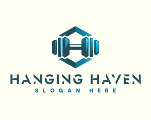 Dumbbell Hexagon Letter H logo design