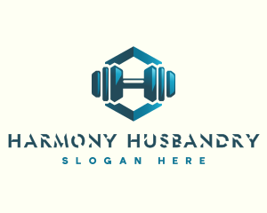 Dumbbell Hexagon Letter H logo design