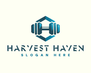 Dumbbell Hexagon Letter H logo design