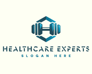 Dumbbell Hexagon Letter H logo design