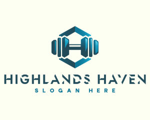 Dumbbell Hexagon Letter H logo design