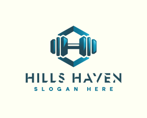 Dumbbell Hexagon Letter H logo design