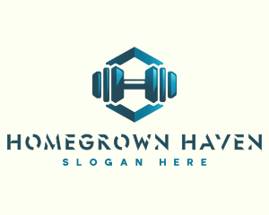 Dumbbell Hexagon Letter H logo design