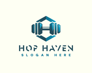 Dumbbell Hexagon Letter H logo design