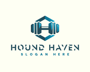 Dumbbell Hexagon Letter H logo design