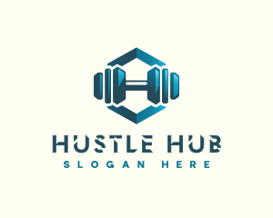 Dumbbell Hexagon Letter H logo design