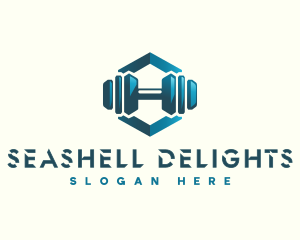 Dumbbell Hexagon Letter H logo design