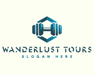 Dumbbell Hexagon Letter H logo design