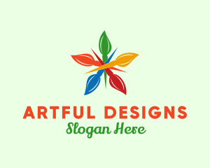 Colorful Brush Flower  logo design