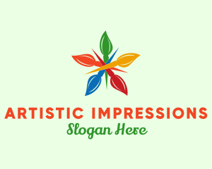 Colorful Brush Flower  logo design