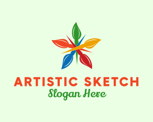 Draw - Colorful Brush Flower logo design