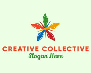 Colorful Brush Flower  logo design