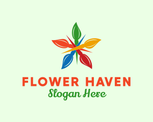 Colorful Brush Flower  logo design