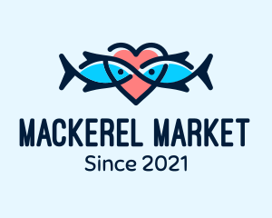 Mackerel - Seafood Fish Love Heart logo design