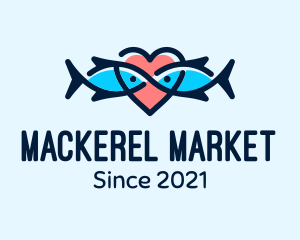 Seafood Fish Love Heart logo design