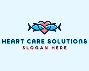 Seafood Fish Love Heart logo design