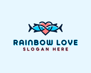 Seafood Fish Love Heart logo design