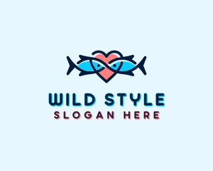 Seafood Fish Love Heart logo design